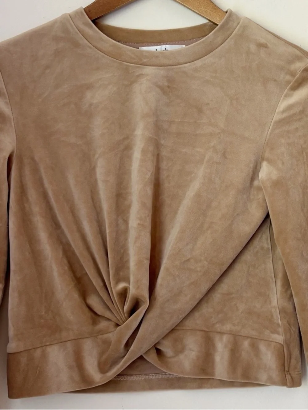 b+ab Tan Velour Twist Front Pullover Long Sleeve Top XS - Picture 2 of 5